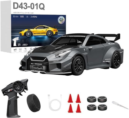 1:43 RC Drift Car 20KM/H with Gyro 2.4G 4WD Full Proportional Alloy Sport Racing Car Adjustable Speed LED Lighting for Teens &amp Adults-D43-02