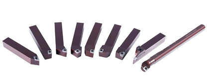 Accusize Industrial Tools 3/4" Shank 9‑Piece Indexable Turning & Boring Tool Set, Uncoated Sharp‑Edge Inserts for Aluminum, 3988-0034