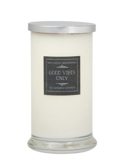Good Vibes Only Candle by New Moon Beginnings - Negative Energy Cleansing - Soy Aromatherapy Candle - Handmade with Crystals & Herbs (21oz Round Glass)