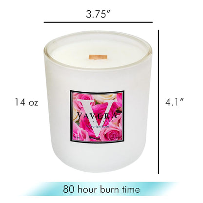 VAVERA Rose Wood Wick Candles That Crackle. Vegan Soy Candles (14oz/Matte Jar) Classic, Rich, Fresh, Roses Scented Candles. Christmas Gifts for Mom or Girlfriend. Hand-Crafted in USA.