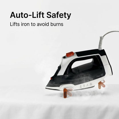 Eurosteam Step Up Iron - Self-Lifting Smart Iron with Ceramic Soleplate - Auto-Lift Safety & Smart Temp Technology for All Fabrics - Ironing Reimagined: Smart, Safe, and Effortlessly Fast