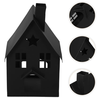 House Tea Light Holder Gothic Decor House Shape Candle Holder Rustic Candlestick Tea Light Stand Votive Candle Lantern for Home Farmhouse Dining Table Black Pillar Candle Holder