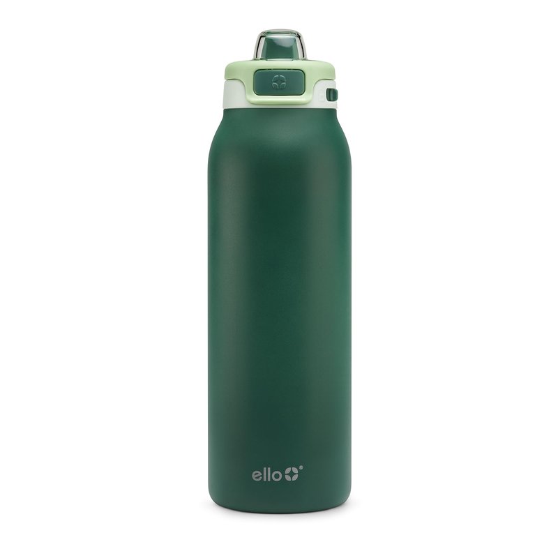 Ello Pop & Fill 32oz Stainless Steel Water Bottle with Quick Fill Technology, Double Walled and Vacuum Insulated Metal, Leak Proof Locking Lid, Sip and Chug, Reusable, BPA Free, Forest Mist