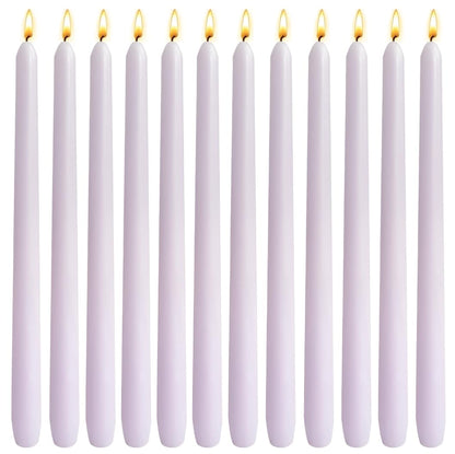 12-Pack Pale Purple Taper Candles, 10 Inch Unscented Dripless Candlesticks, Long-Lasting Burn Time of 6-7 Hours, Perfect for Home Décor, Weddings, and Events