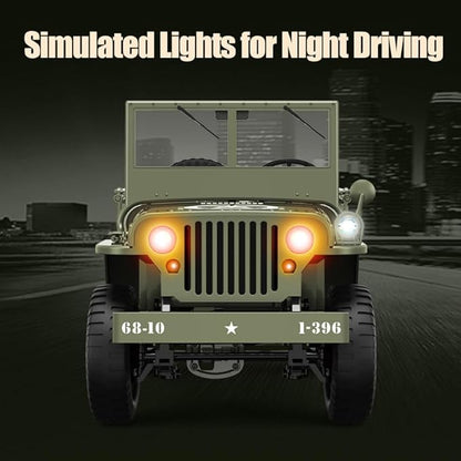 RC Military Truck Rock Crawler 1:10 4WD Off-Road Remote Control Military Jeep with Winch Canvas &amp 2 Batteries 2.4G All Terrain Army Climbing Vehicle with LED Lights for Kids Adult