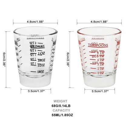 BTGLLAS Set of 2 Shot Glasses - Heavy Glass, Perfect for Measuring Espresso, Wine, and More 26-Incremental Measurement 1oz, 6 Tsp, 2 Tbs, 30ml (2, Red+Black)