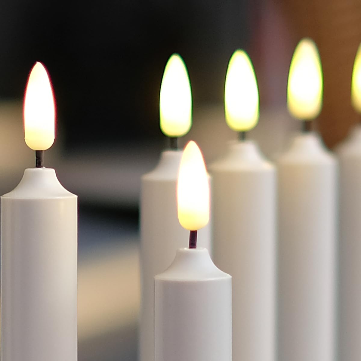 10 Pack Window Candles + 20 AA Batteries(Include, Run More Than 400 Hours) + Silver Candleholders + Suction Cups, 8'' Tall. IVORY LED Battery Powered Candle. 3D Flickering Wick, Timer Function