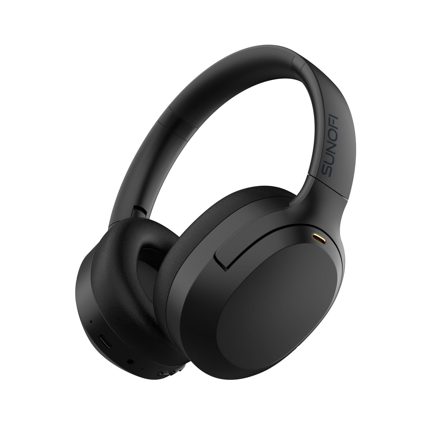 SunoFi Hybrid Active Noise Cancelling Headphones, Wireless Over Ear Bluetooth Headphones with Mic, 60H Playtime, Hi-Res Audio, Deep Bass, Foldable Comfort Fit Ear Cups for Travel, Office, Home (Black)