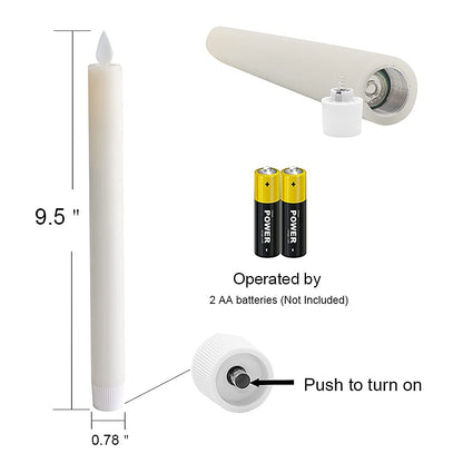 GenSwin Battery Operated Ivory Flameless Taper Candles with Remote & Timer, Moving Wick Real Wax Window Flickering LED Candles Christmas Decoration(0.78 x 9.5 Inches, Set of 2)