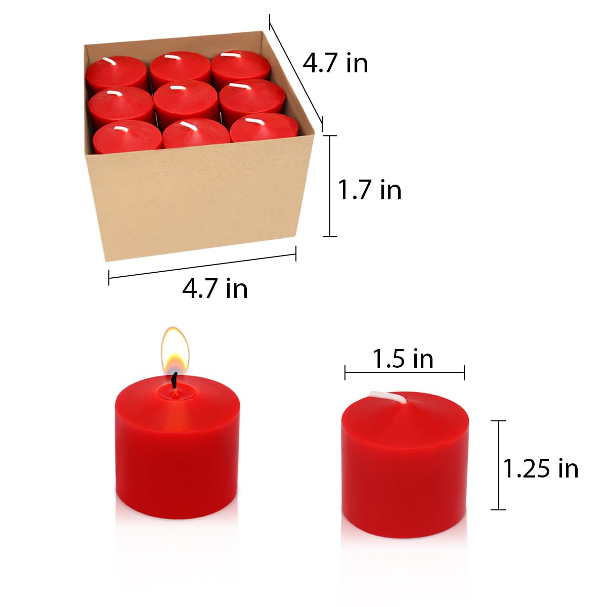 9-Pack 1.25-Inch Red Votive Candles, Unscented Small Tealight Candle for Home Decor and Special Occasions