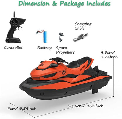 Miracland 2.4GHz Remote Control Jet Ski High Speed RC Motorboat Water Toy with Dual Propellers 2 Speed Levels 50 Meters Control Range (Green)