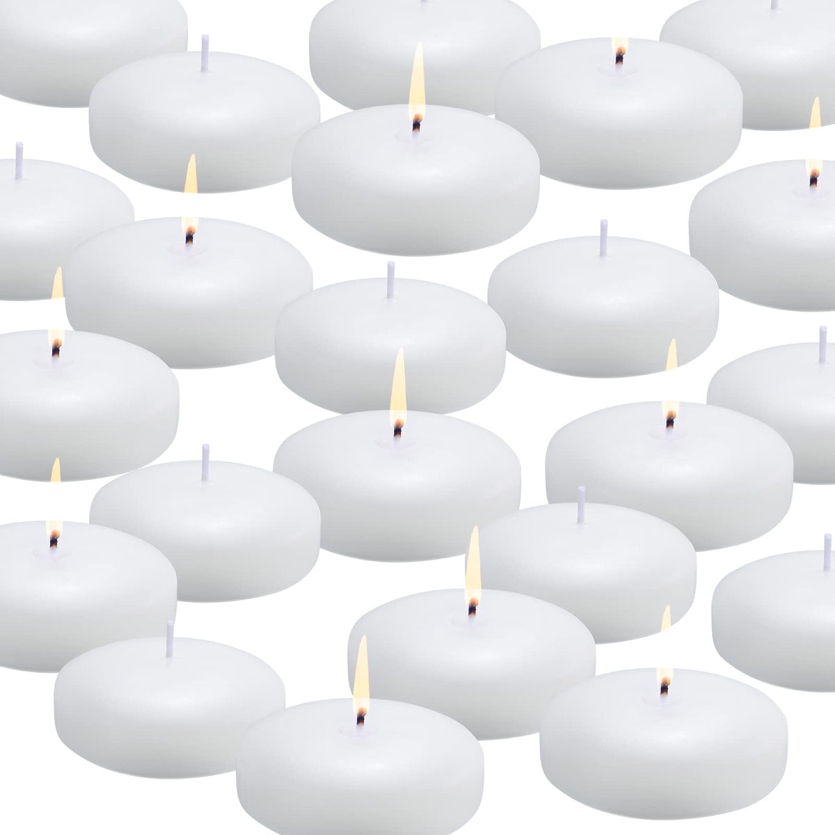 flamecan 24 Pack Floating Candles, 3” White Unscented Dripless Wax Burning Candles, for Cylinder Vases, Weddings, Party and Holiday …