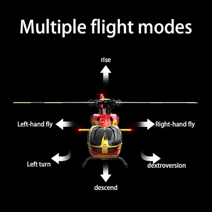 C190 RC Helicopter for Adults 1:30 Scale H145 2.4G 6CH Single Propeller Optical Flow Positioning Six-axis Gyroscope Stabilization (Red Yellow 2 Batteries)