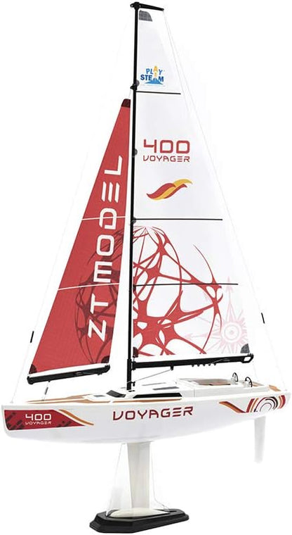 PLAYSTEM Voyager 400 RC Controlled Wind Powered Sailboat in Red - 26 Tall
