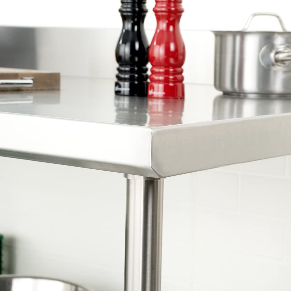Restaurantware Kitchen Tek 30 x 60 Inch Stainless Steel Table 1 Commercial Work Table - 4" Backsplash Adjustable Feet Stainless Steel 304 Metal Table Great For Food Prep For Home Or Hotel