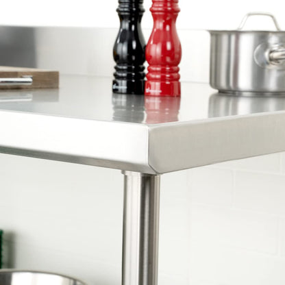 Restaurantware Kitchen Tek 30 x 60 Inch Stainless Steel Table 1 Commercial Work Table - 4" Backsplash Adjustable Feet Stainless Steel 304 Metal Table Great For Food Prep For Home Or Hotel