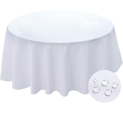 BYDOLL Table Cloth Round 48 Inch Tablecloth Fits Max38 Inch Diameter Top,White Washable Outdoor Winkle and Stain Resistant Spillproof Polyester Tablecloths for Round Tables Party Cover