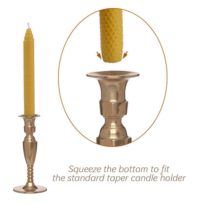 DEYBBY Handmade Beeswax Taper Candles, Dripless Wax Candles, Hand-Rolled Honeycomb Candles for Dinner Party, Set of 6 Flat Top（Brown Raw）