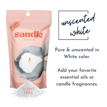 Sandle by Foton Pearled Candle Sand 10 Oz – White Unscented Safe Non Toxic Long Lasting Pearled Candle Wax up to 60 Hours - Refillable Unique Sand Candle Wax with 15 Candle Wicks for Candle Making