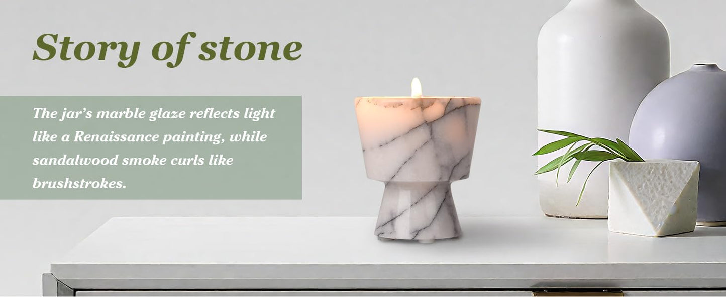 Scented Candle in Handmade Marble Container |1 Set | Soy Wax | Non-Toxic | Reusable Stone Jar | Story of Stone | Distinctive Gift. Natural Spring Aromatherapy for Women & Men