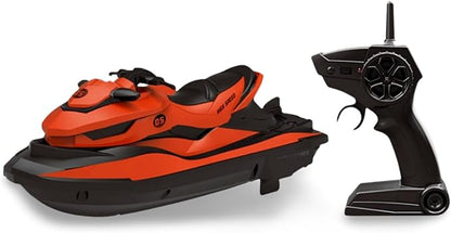 2.4 GHz RC Motorboat for Kids &amp Adults 10 km/h High-Speed Dual-Motor Electric Racing Jet Ski Toy 50 m Range 20 min Play Low-Battery Alarm Pool &amp Lake Ready (Orange)
