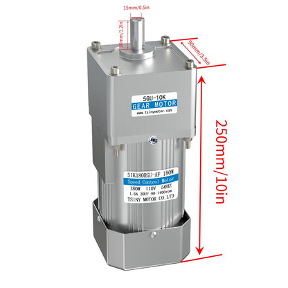AC 110V 180W Motor + Gear Box (10K) + Speed Controller, Single Phase Electric Motor with High Torque, Variable Speed Motor, Reversible Gear Motor