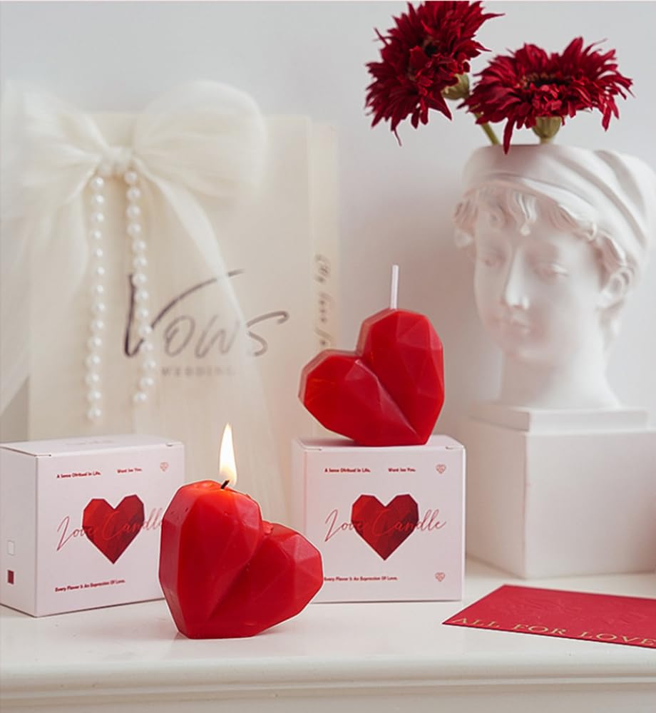 2 Pcs Valentine's Day Heart Candles- Red Love Heart Shape Scented Candles- Handmade Aromatherapy Candles for Valentine's Day, Wedding, Anniversary, Birthday, Home Decor