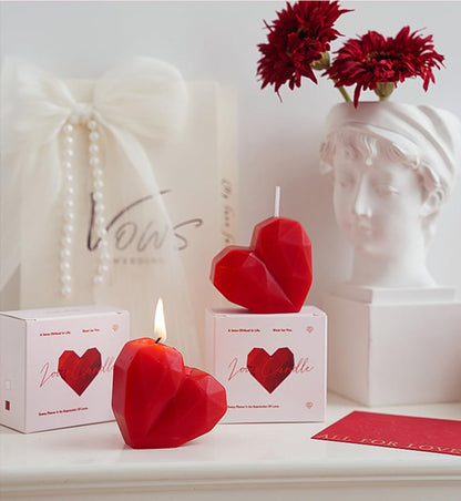 2 Pcs Valentine's Day Heart Candles- Red Love Heart Shape Scented Candles- Handmade Aromatherapy Candles for Valentine's Day, Wedding, Anniversary, Birthday, Home Decor