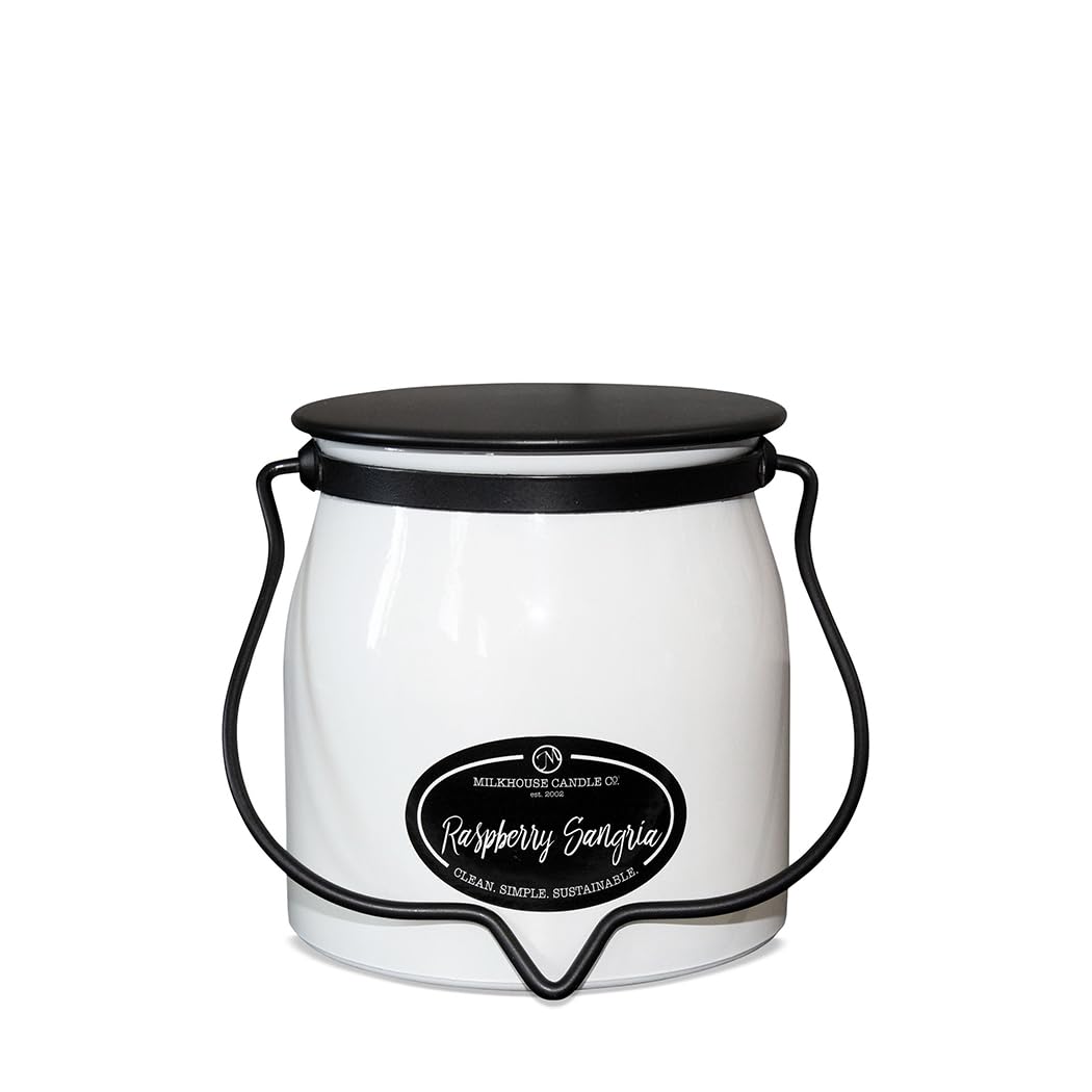 Milkhouse Candle Company Raspberry Sangria Soy Candle - Pink Rose | Rosewater | Pink Pear Scented - 16 oz Butter Jar with Lid, 65+ Hour Burn Time, Made in the USA