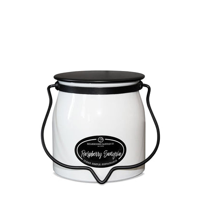 Milkhouse Candle Company Raspberry Sangria Soy Candle - Pink Rose | Rosewater | Pink Pear Scented - 16 oz Butter Jar with Lid, 65+ Hour Burn Time, Made in the USA