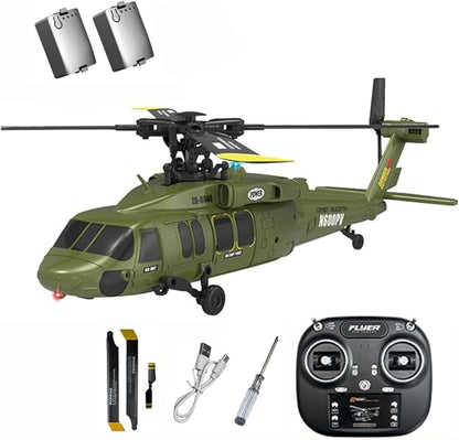 Black-Hawk K200 Brushless RC Helicopter 2.4G 6CH 6-Axis Gyro Military Aircraft with Optical Flow Positioning Altitude Hold &amp Inverted Flight for Adults -2 Battery/RTF