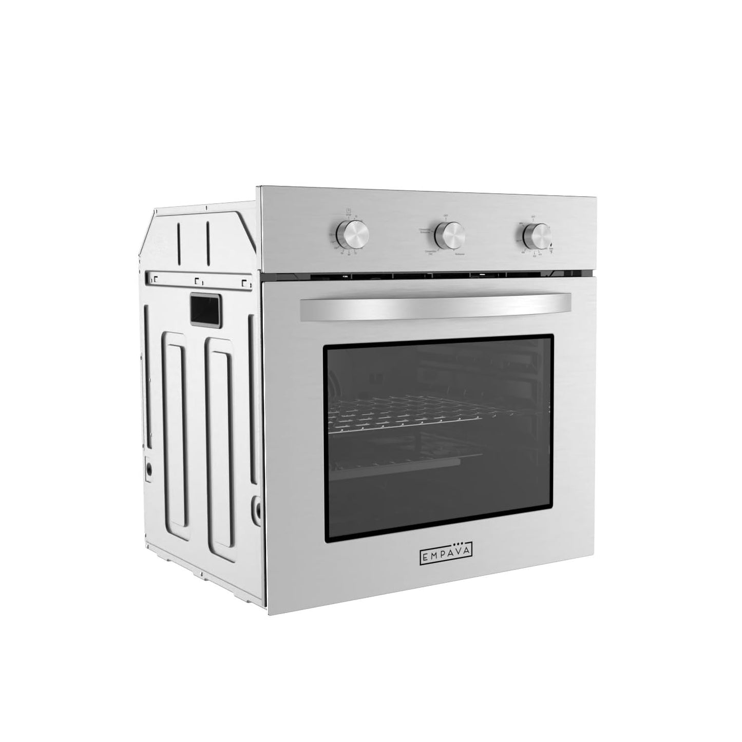 Empava 24 Inch Single Gas Wall Oven for NG - Convection Built-in Oven with 360° Rotisserie, 2.3 Cu. Ft. Capacity, 18-Gauge Stainless Steel, and Mechanical Timer