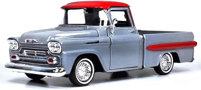 1958 Apache Fleetside Pickup Truck Lowrider Gray with Red Top Get Low Series 1/24 Diecast Model Car by Motormax 79033gry
