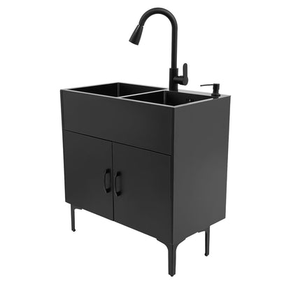 30-Inch Laundry Sink with Cabinet and Pull-Out Faucet, Stainless Steel Utility Sink with Cabinet, Freestanding Kitchen Sink Cabinets for Laundry & Utility Room Kitchen Bathroom