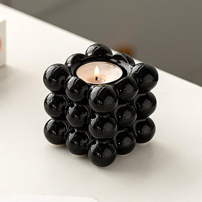 Ceramic Cube Golden Candle Holder Handheld Candlestick Holders Decorative Candle Stand Middle East Arabian Festival Candlestick Dining Table Party Home Decoration Ornament (Black)