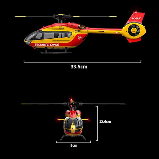 C190 Remote Control Helicopter for Adults 1:30 Scale H145 RC Helicopter 2.4G 6CH Single Propeller Aileron Free Optical Flow Positioning Six-axis Gyroscope Stabilization (Red White(3 Batteries))