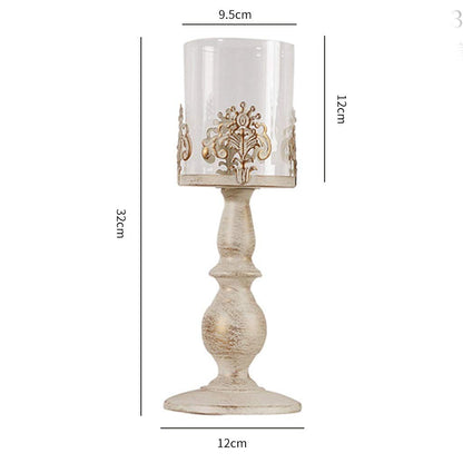 XILIN-1987 Candle Holderss European Retro Candle Holder Carved Wrought Iron Candlestick Metal Glass Home Furnishings Decorative Candlestick (Color : C)