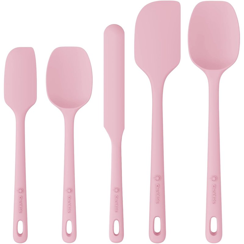 ChefAide 5 Pieces Silicone Spatula Set, Food Grade Rubber Spatula, Upgrade Strong Handle with Ergonomic Grip, Heat Resistant Up to 600°F for Nonstick Cookware, Cooking