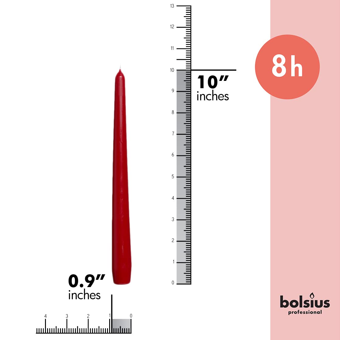 BOLSIUS Dark Red Taper Candles - 4 Pack Unscented 10 Inch Dinner Candle Set - 8 Hours Burn Time - Premium European Quality - Smokeless and Dripless Household Wedding, Spa, and Home Decor Candlesticks