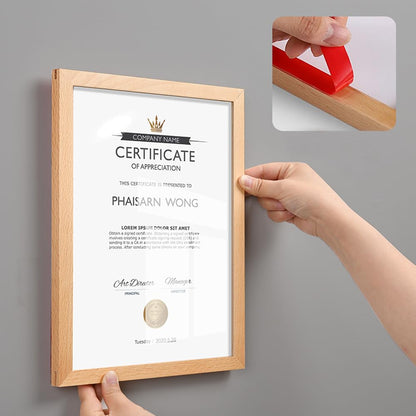 ECKEK Wall Mount Acrylic Sign Holder Self Adhesive Magnetic Display Frame Clear Document Frame for Office, Store, School, Home, Wall Picture Frame (Beech A4 210×297mm/8.27×11.69inches)
