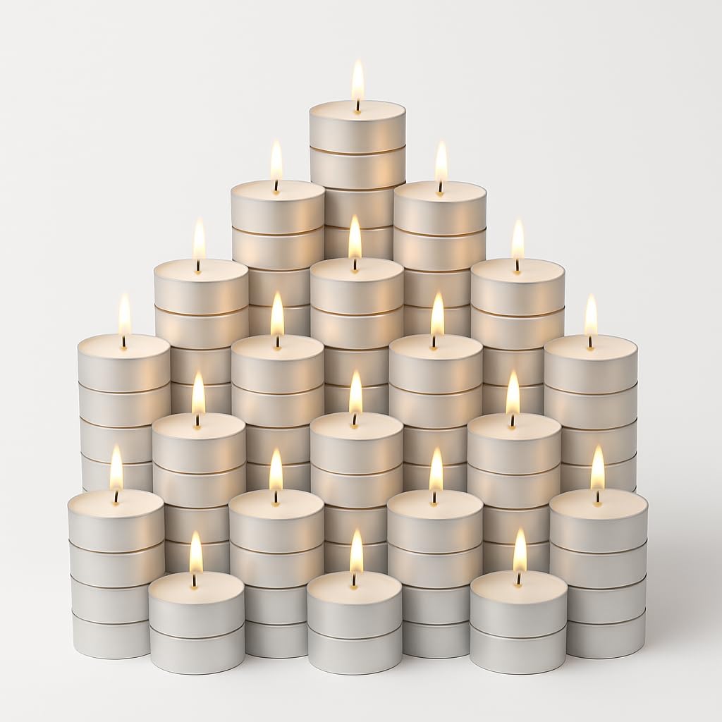 Anchals Collection Tea Light Candles Unscented White Wax Pack of 100 Long Burning Tealights for Diwali Decoration Pooja Home Decor Wedding Spa Meditation Aromatherapy