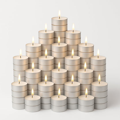 Anchals Collection Tea Light Candles Unscented White Wax Pack of 100 Long Burning Tealights for Diwali Decoration Pooja Home Decor Wedding Spa Meditation Aromatherapy