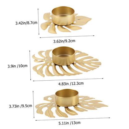 TEHAUX 3pcs Iron Monstera Leaf Candle Holders Tealight Stand Palm Leaf Design for Home Decor and Warm Ambient Lighting
