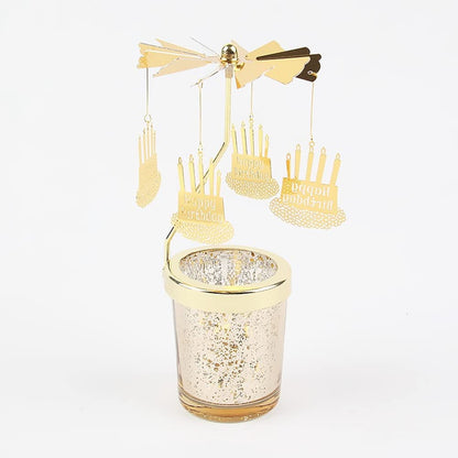 Candle Holders，Rotating Candlestick，Gold Starlight Glass Candle Holder,Restaurant Wedding Christmas Valentine's Day Thanksgiving Wedding Anniversary Birthday Party Table Decoration(Birthday Cake)