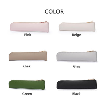 YONBEN Faux Leather Pencil Case Small Pencil Pouch Slim Pen Case Holder Zipper Bag for School Office(Pink,Faux Leather)