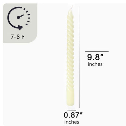 10 Inch 6 Pack Ivory Spiral Taper Candles- 8 Hours Long Burning Twisted Candlesticks Tall Candles for Home Decor Religious Ceremonies Weddings Dinner Holiday Decoration Formal Events (Ivory)