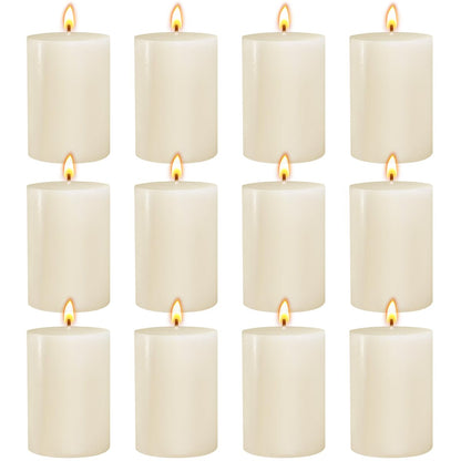 12 Pack 2x3 Inch Ivory Pillar Candles, Unscented Column Candles for Home Restaurants Spa Church Weddings, Smokeless Dripless and Clean Burning Emergency Candle