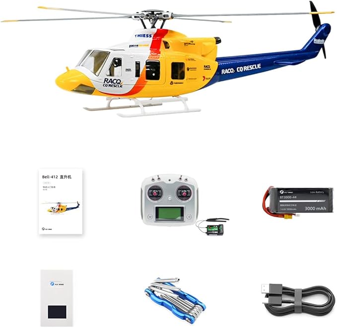 FLYWING BELL-412 470-Class RC Military Helicopter 2.4G 6CH GPS Positioning &amp Auto-Return 3D Flight &amp 4 Modes Quick Detachable Propellers RTF Version for Adults &amp Advanced Enthusiasts