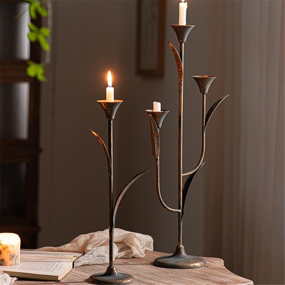 Candle Holders Retro Old Wrought Iron Candlestick Ornaments for Coffee Bars, Hotels, Dining Tables Decorative Candlestick(Small)