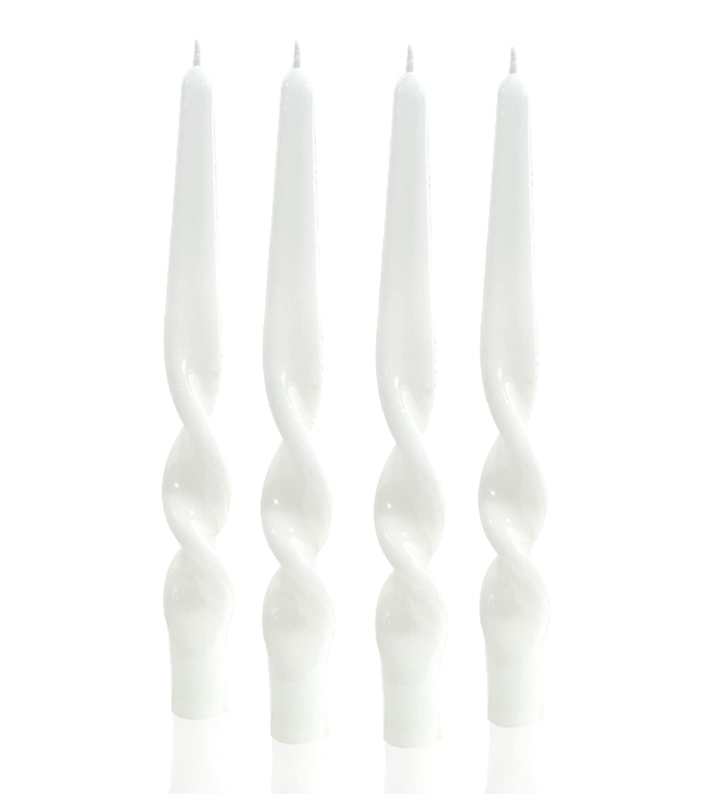 MAITREYA White Spiral Taper Candles Conical Stick Candle Handmade Twisted Candles-Set of 4 for Decoration Weddings Party Church-Unscented Dripless Candles,10inch(B-White)